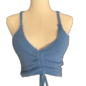 Skylar + Madison fuzzy blue  crop top with adjustable tie in the front S